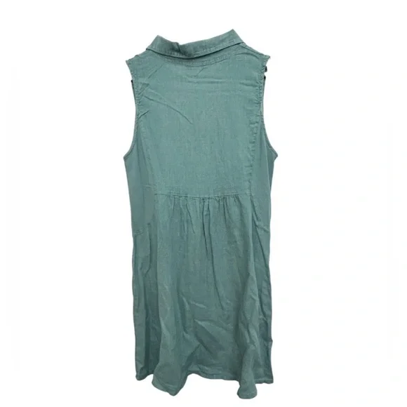 Terzo Millennio 100% Linen Sleeveless V-Neck Blue Green Knee Length Dress Sz Lrg - Picture 2 of 9